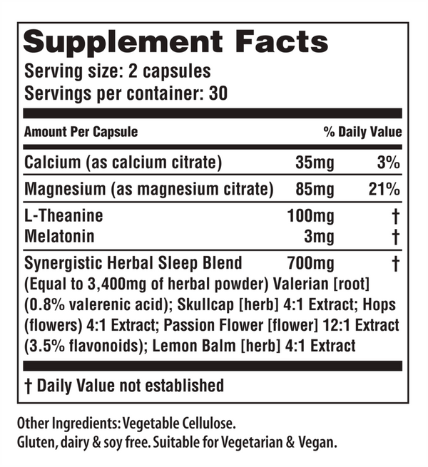 Serene Sleep Supplement Facts Label