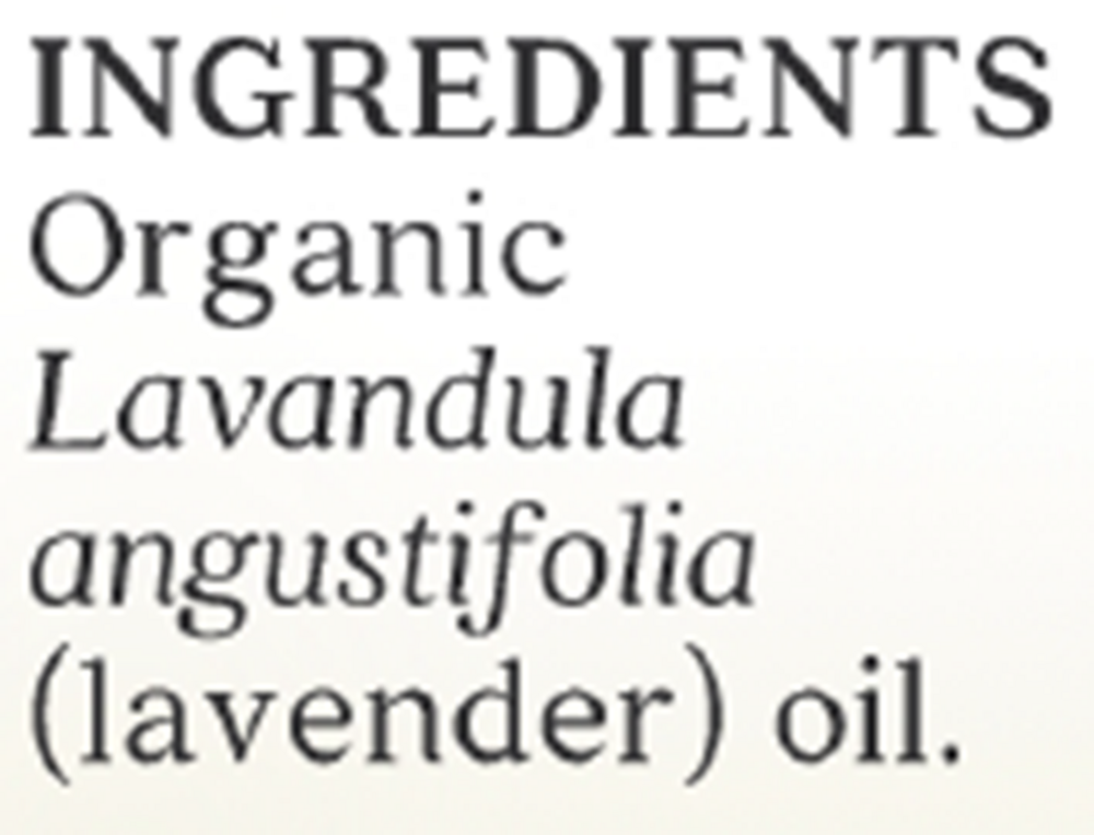 Lavender Organic Essential Oil Supplement Facts Label