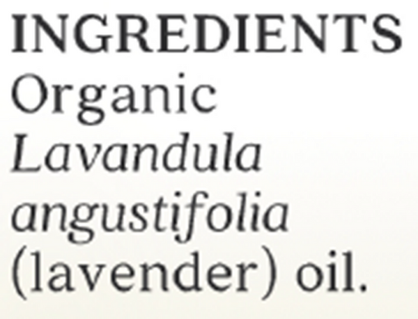 Lavender Organic Essential Oil Supplement Facts Label