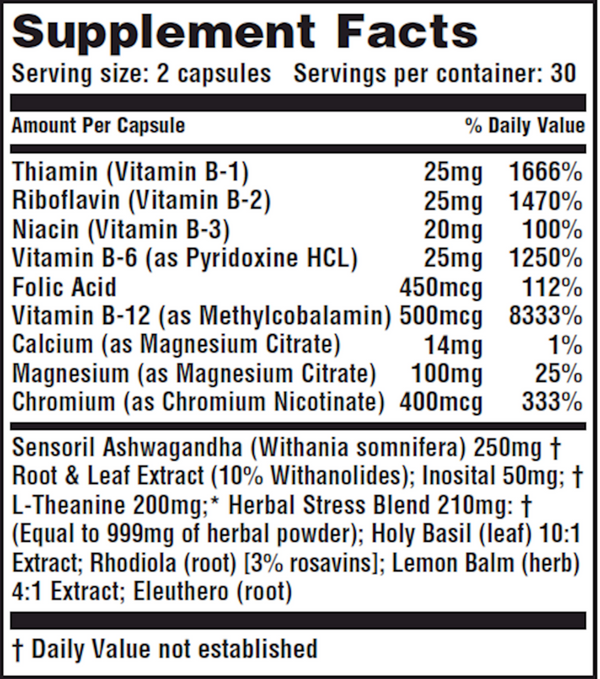 Stress Ease Supplement Facts Label