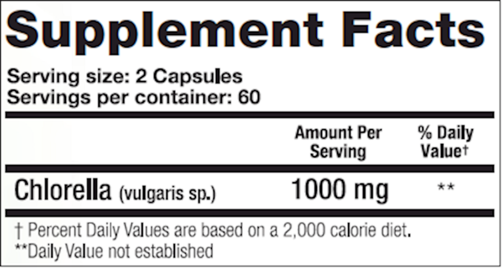 Chlorella Capsules Supplement Facts Label