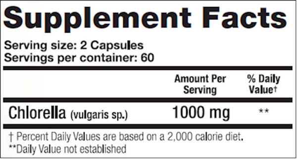 Chlorella Capsules Supplement Facts Label