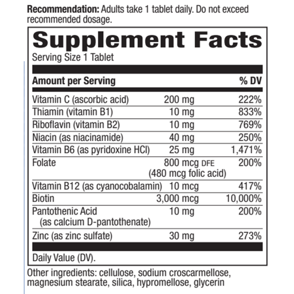 Biotin Forte 3 mg with Zinc Supplement Facts Label