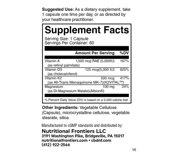 Super K2 Plus Supplement Facts Label