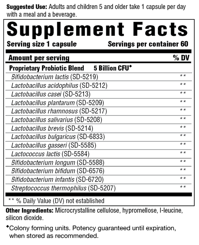 Flora 5-14 Complete Care Supplement Facts Label