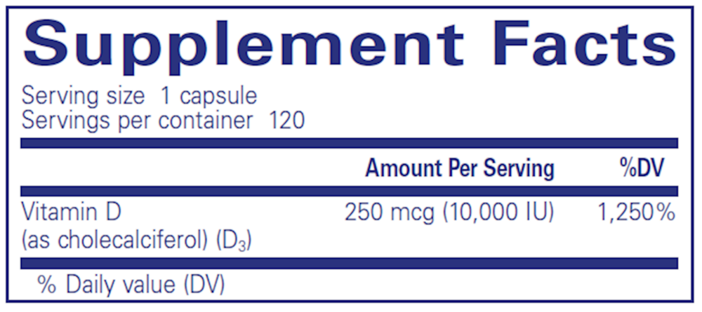 Vitamin D3  250 mcg (10,000 IU) Supplement Facts Label