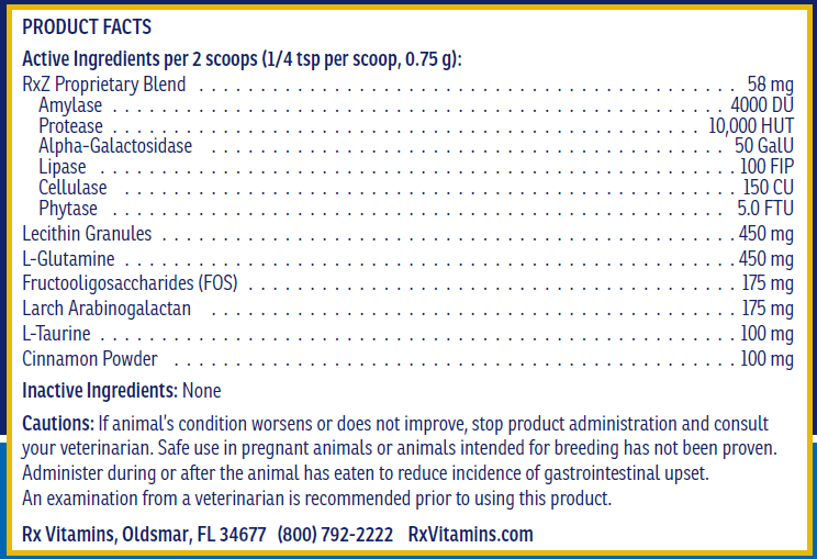 Rx Zyme Powder Supplement Facts Label