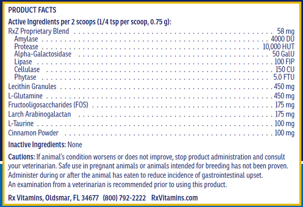 Rx Zyme Powder Supplement Facts Label