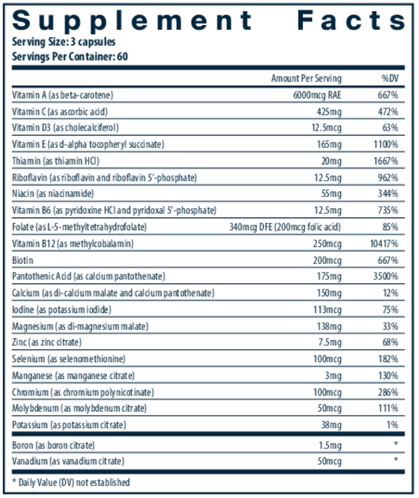 Multi-Nutrients citrate/malate (without Copper & without Iron) Supplement Facts Label