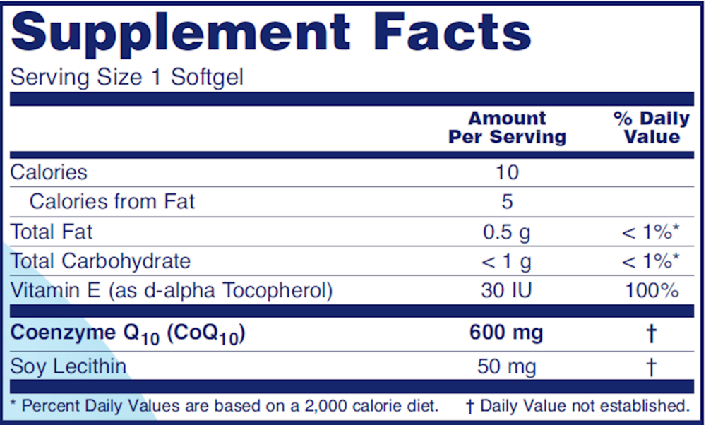 CoQ10 600 mg Supplement Facts Label
