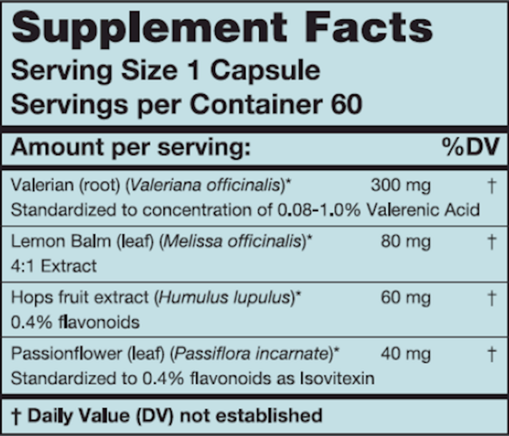 Sleep Formula Supplement Facts Label