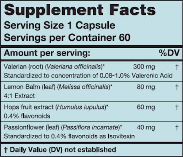 Sleep Formula Supplement Facts Label