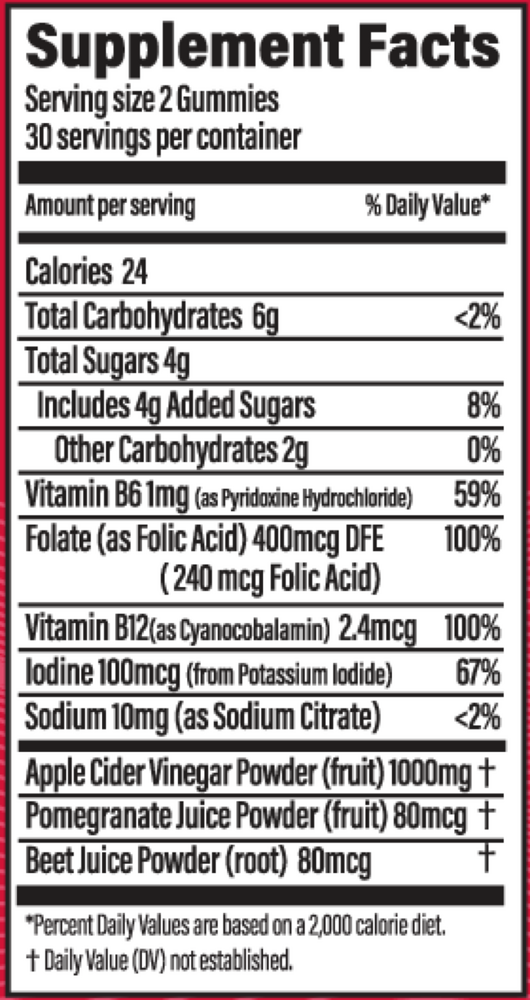 Apple Cider Vinegar Gummies Supplement Facts Label