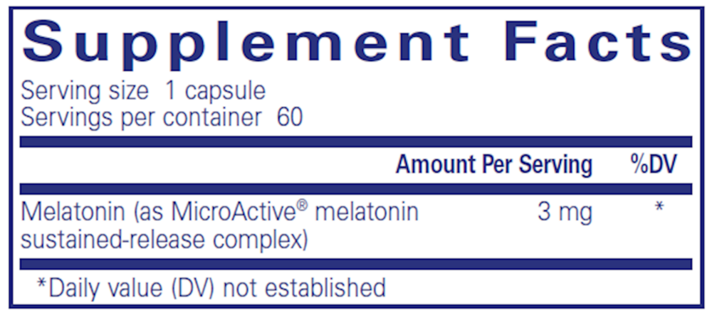 Melatonin-SR 60's Supplement Facts Label