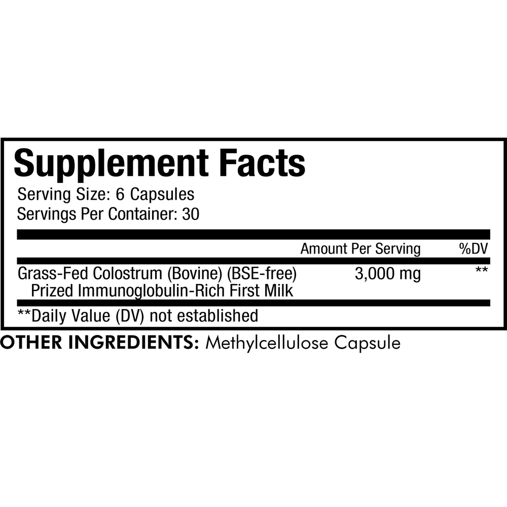 Immuno Colostrum Supplement Facts Label