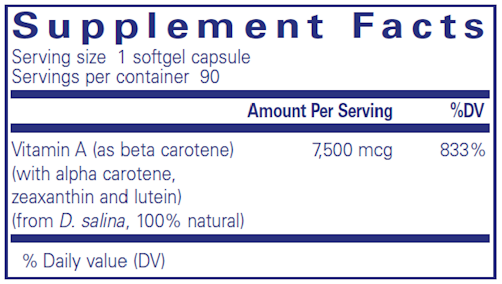 Beta Carotene Supplement Facts Label