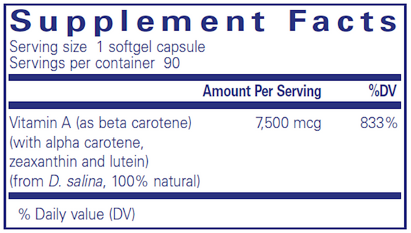 Beta Carotene Supplement Facts Label