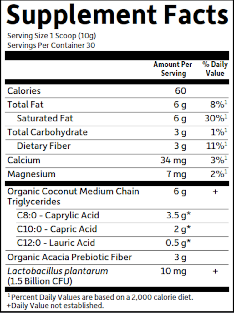 Dr. Formulated Keto Organic MCT Supplement Facts Label