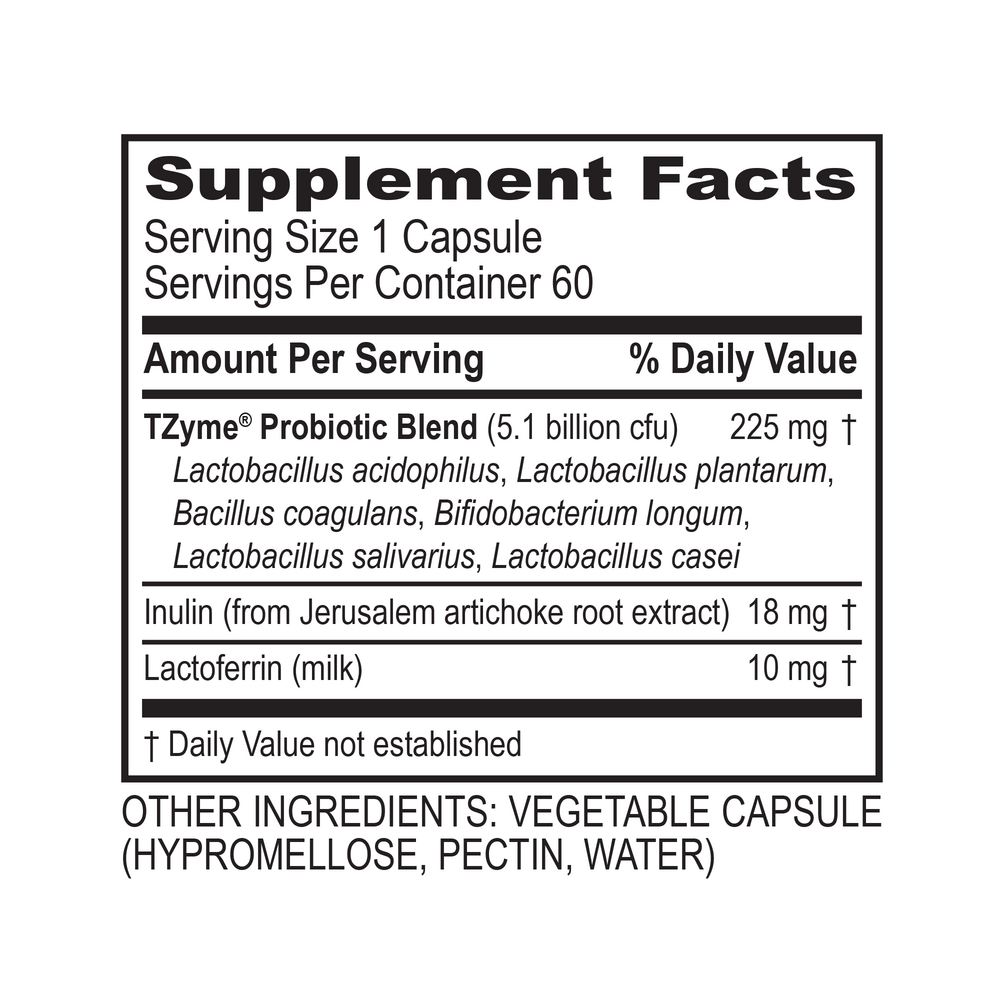 Probiotic 60 Caps Supplement Facts Label