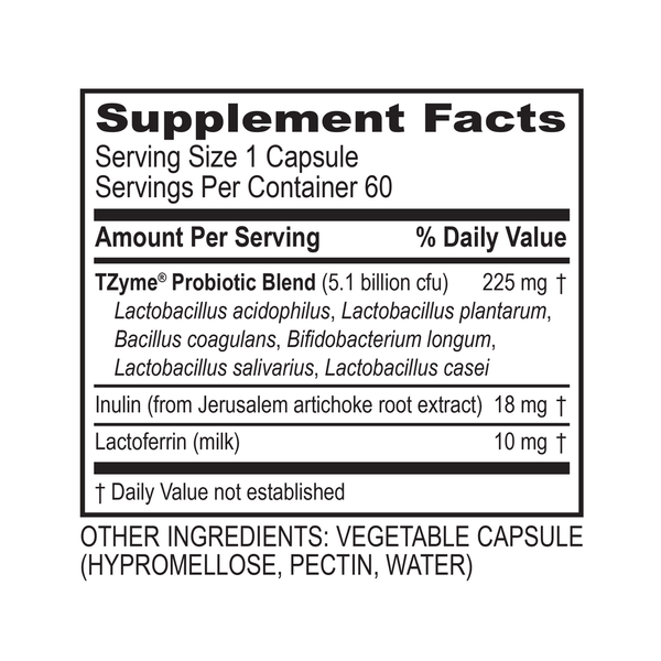 Probiotic 60 Caps Supplement Facts Label