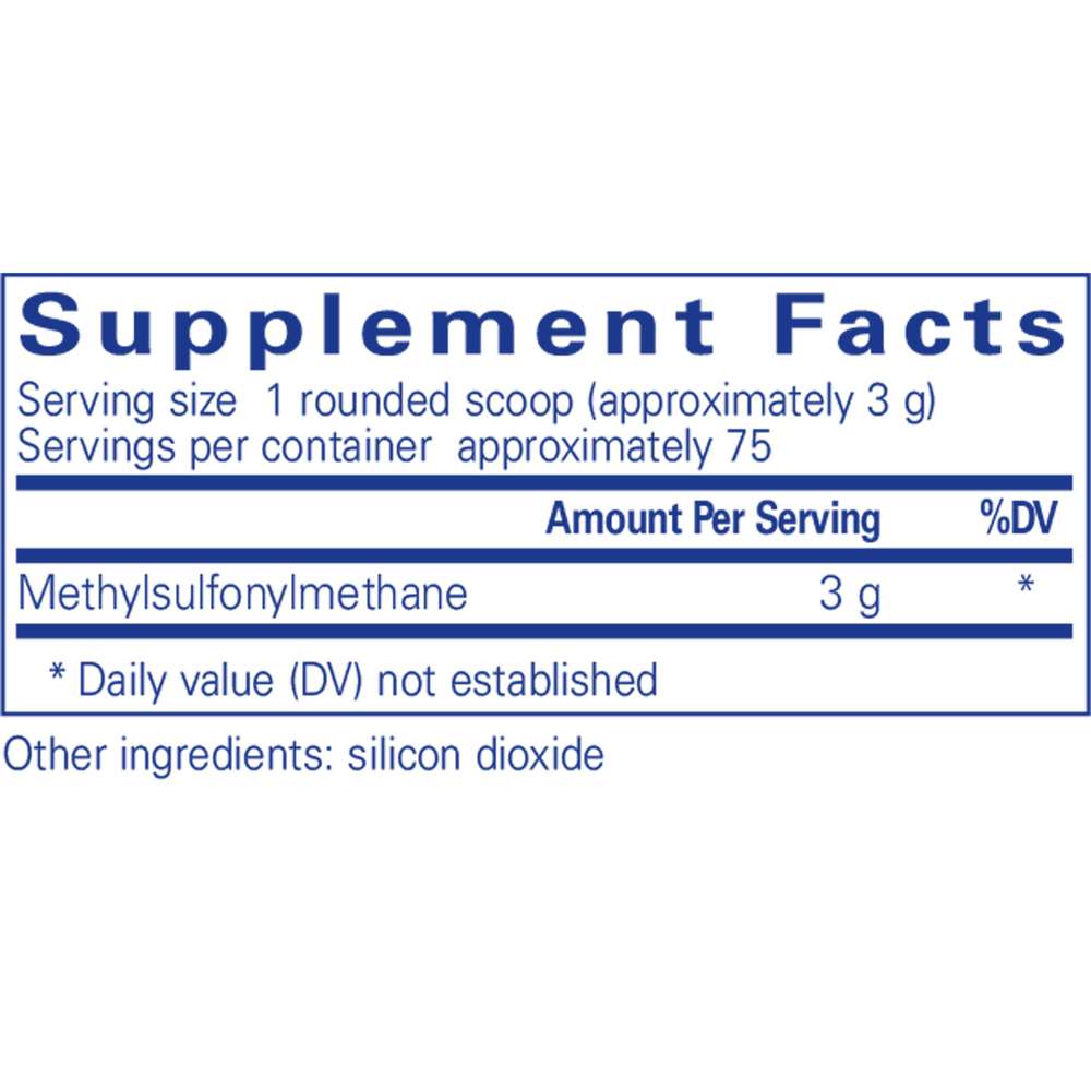 MSM Powder 227Gm Supplement Facts Label