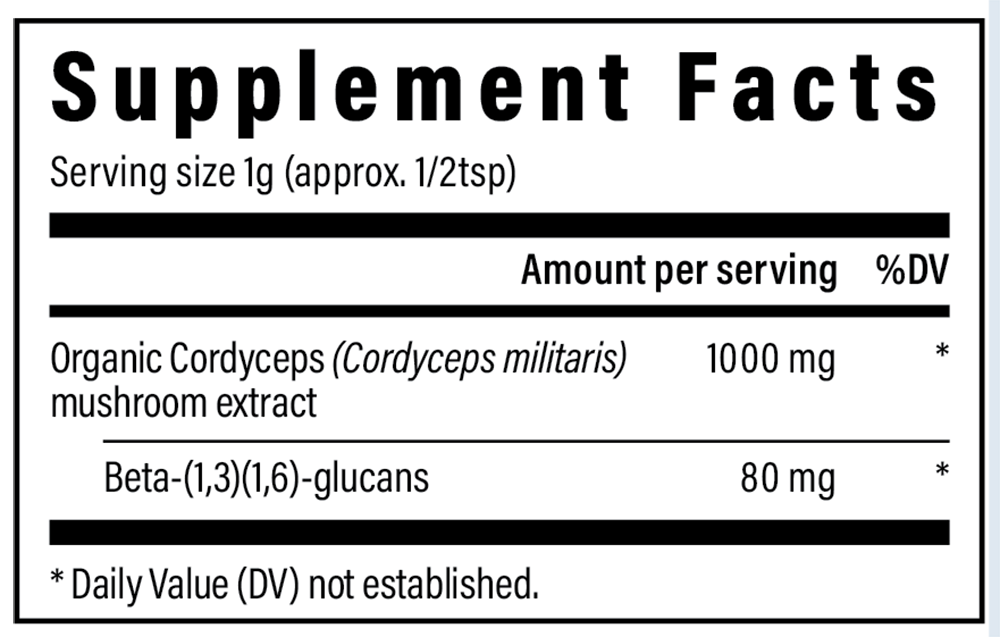 Cordyceps Mushroom Extract Powder Supplement Facts Label