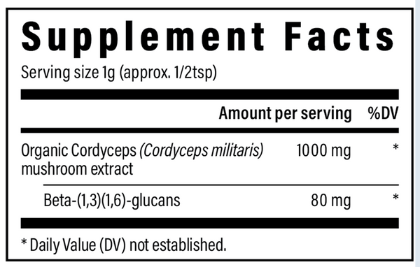 Cordyceps Mushroom Extract Powder Supplement Facts Label