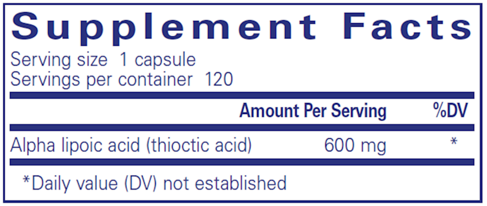 Alpha Lipoic Acid 600mg Supplement Facts Label