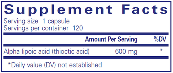 Alpha Lipoic Acid 600mg Supplement Facts Label