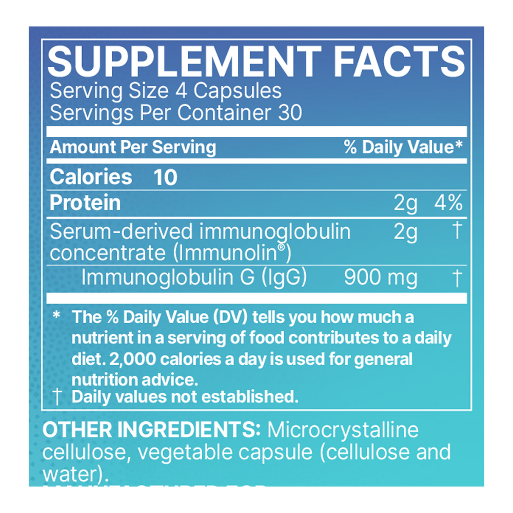 Mega IgG2000 Supplement Facts Label