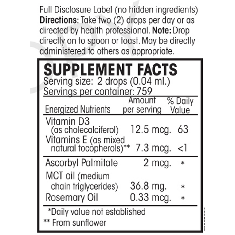 D3 Cell Guard Liquid Supplement Facts Label