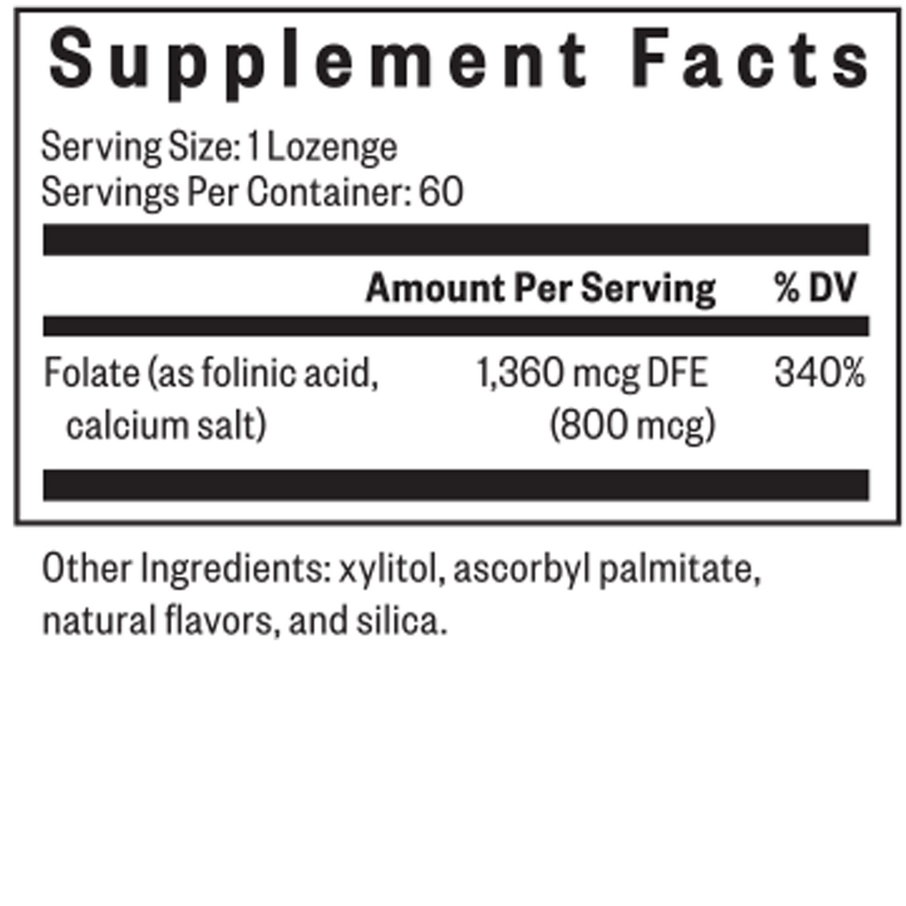 Folinic Acid Lozenge Supplement Facts Label