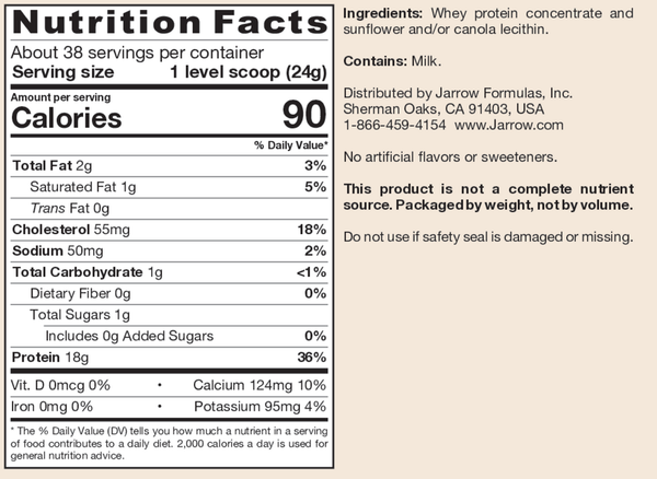 Whey Protein Unflavored Supplement Facts Label