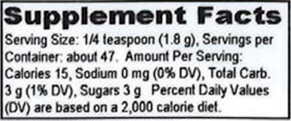 Blueberry Solid Extract Supplement Facts Label