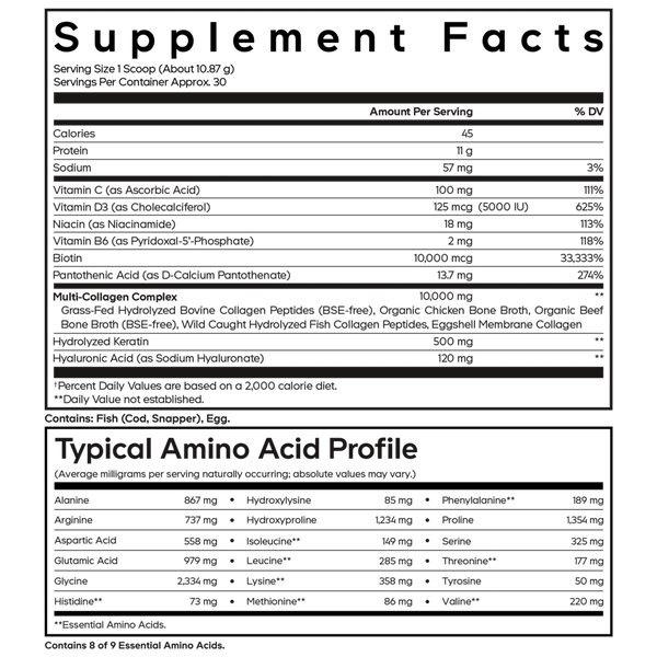 Multi Collagen Powder Platinum Supplement Facts Label