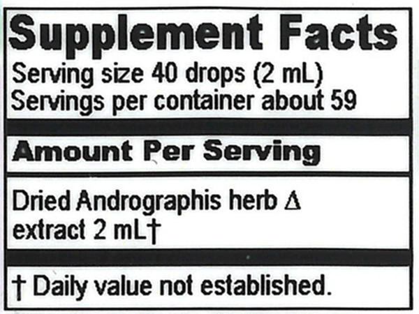 Andrographis Extract Supplement Facts Label
