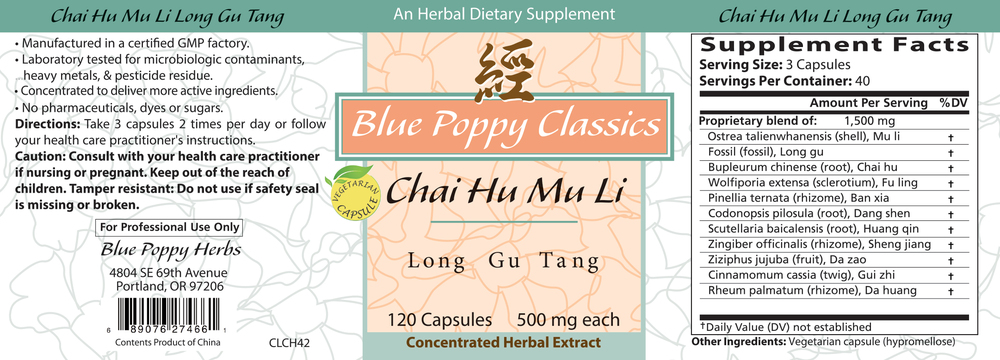 Chai Hu Mu Li Long Gu Tang Supplement Facts Label