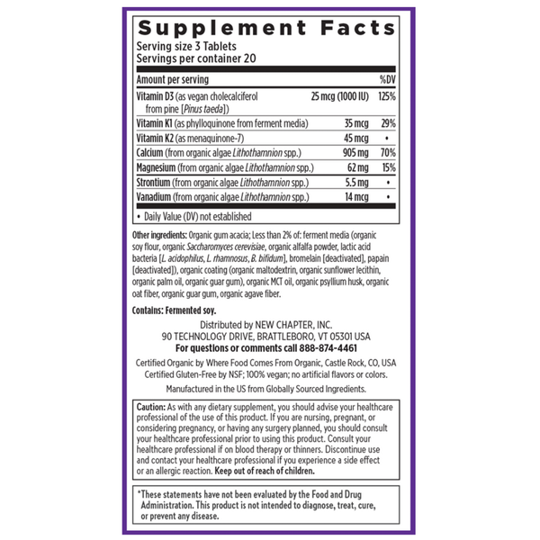 Bone Strength Take Care Slim Tabs Supplement Facts Label