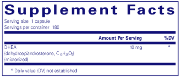DHEA 10 Mg. 180 Count Supplement Facts Label