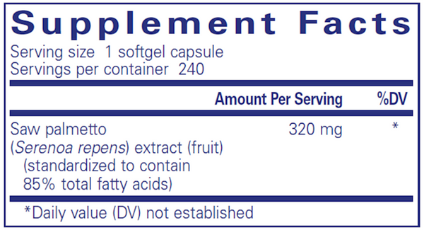 Saw Palmetto 320 Supplement Facts Label