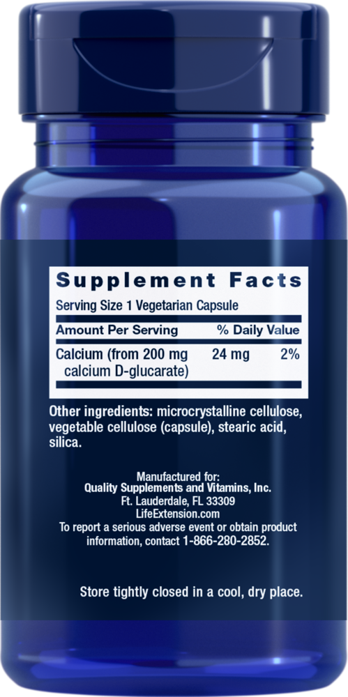 Calcium D-Glucarate Supplement Facts Label