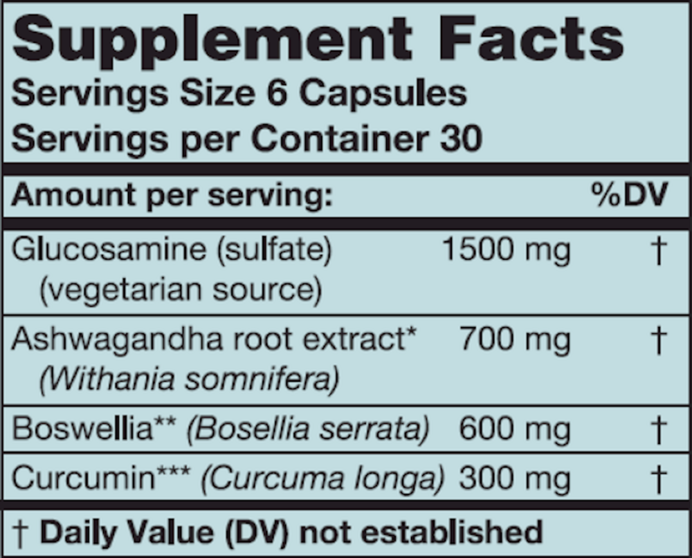 VegeGlucosamine Plus Supplement Facts Label