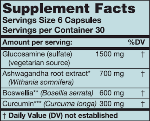 VegeGlucosamine Plus Supplement Facts Label