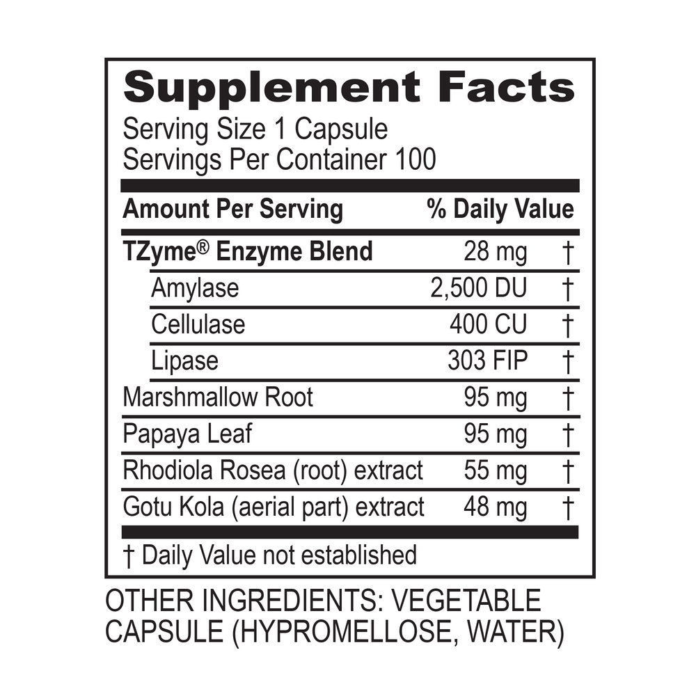 GastroZyme* Supplement Facts Label