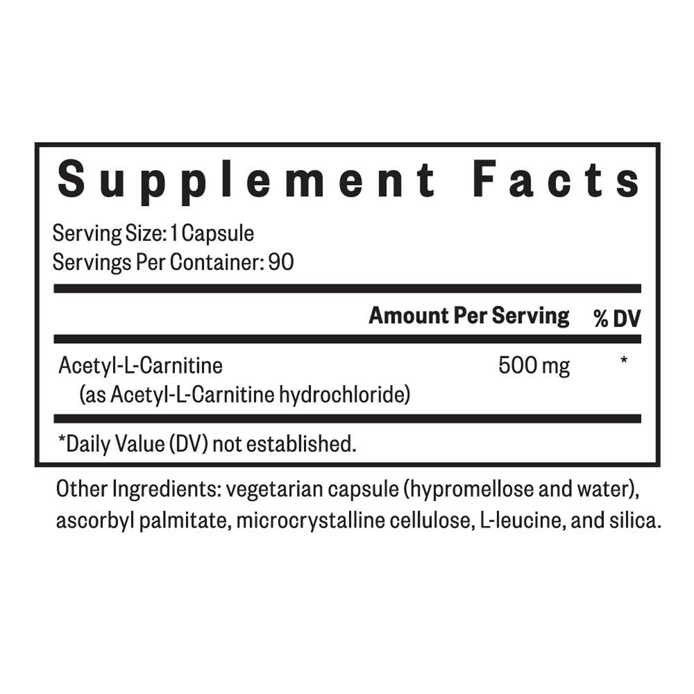 Acetyl-L-Carnitine Supplement Facts Label