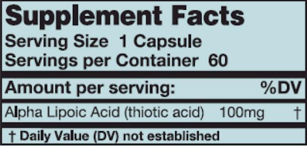 Alpha Lipoic Acid Supplement Facts Label