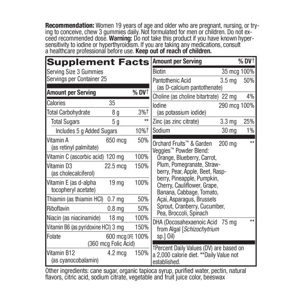 Alive! Prenatal Gummy Supplement Facts Label