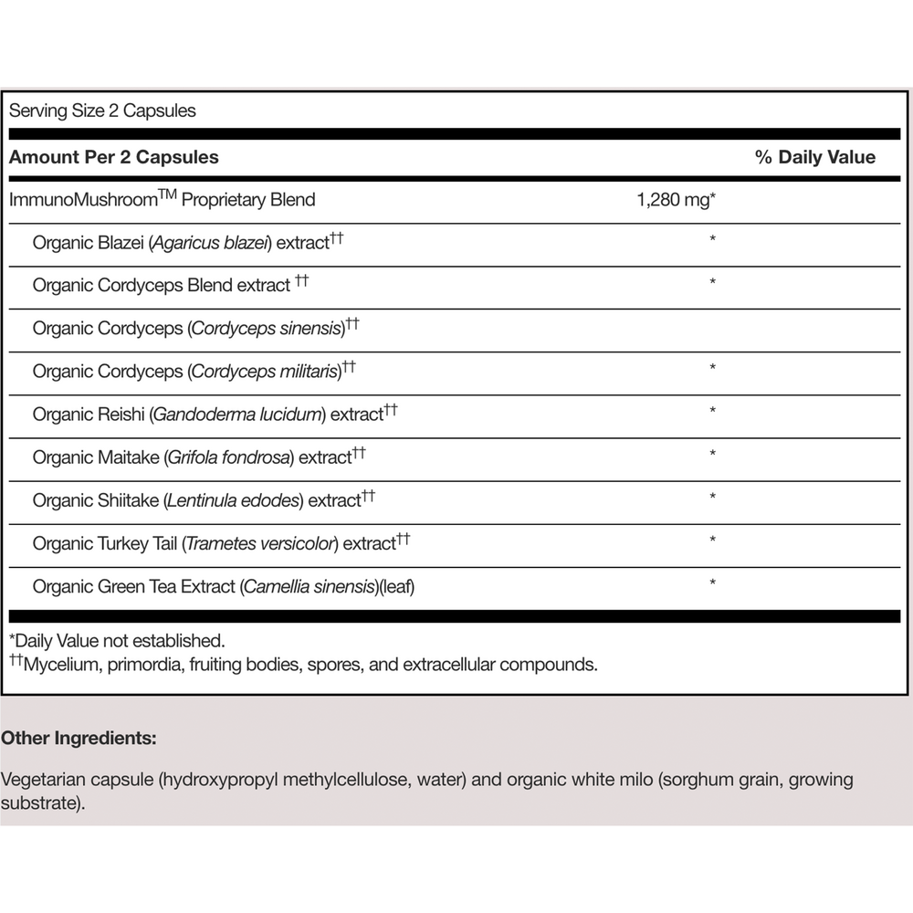 Ther-Biotic ImmunoMushroom (ImmunoMax) Supplement Facts Label