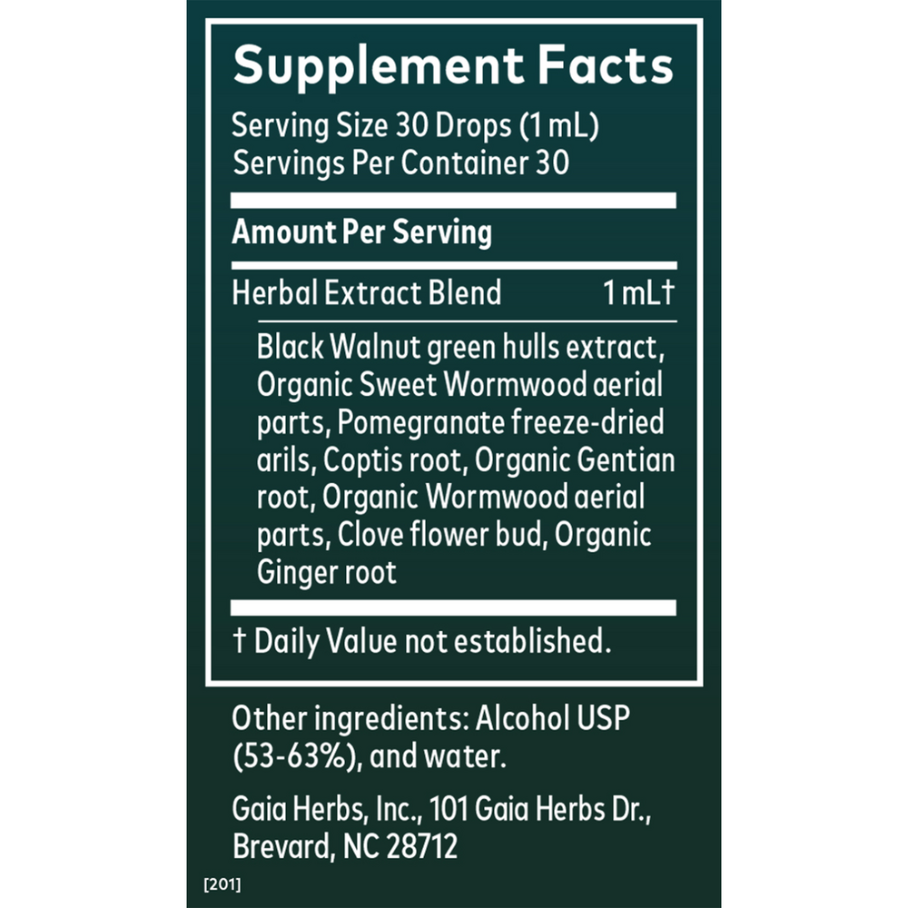 Wormwood Black Walnut Supreme Supplement Facts Label