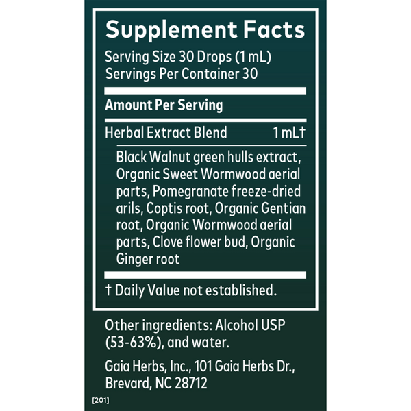 Wormwood Black Walnut Supreme Supplement Facts Label